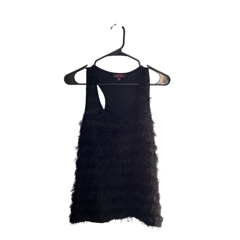 GLO Black Eyelash Fringe Racerback Tank Top Junior XL GN0276